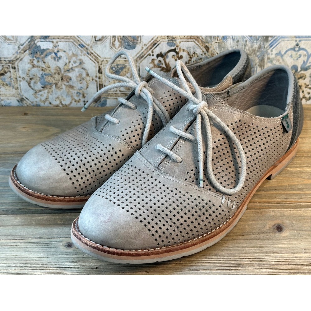 Ahnu Karma Perforated Leather Oxfords BOHO Retro Shoes Womens 7 Grey